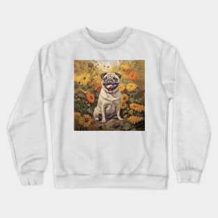 Cute Pug in Fall Flowers Crewneck Sweatshirt